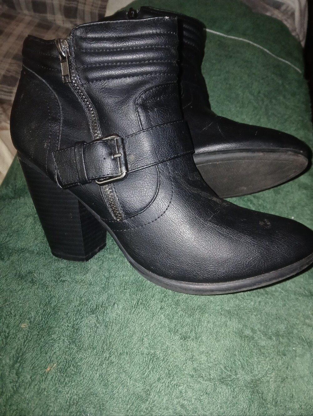 Black Women's Heeled Ankle Boots - Classic Buckle Detail
